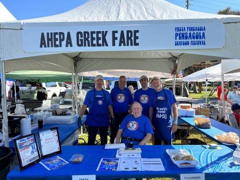 Ahepa Greek Fare tent at Pensacola Seafood Festival Ahepa Greek Fare tent and team members at Pensacola Seafood Festival